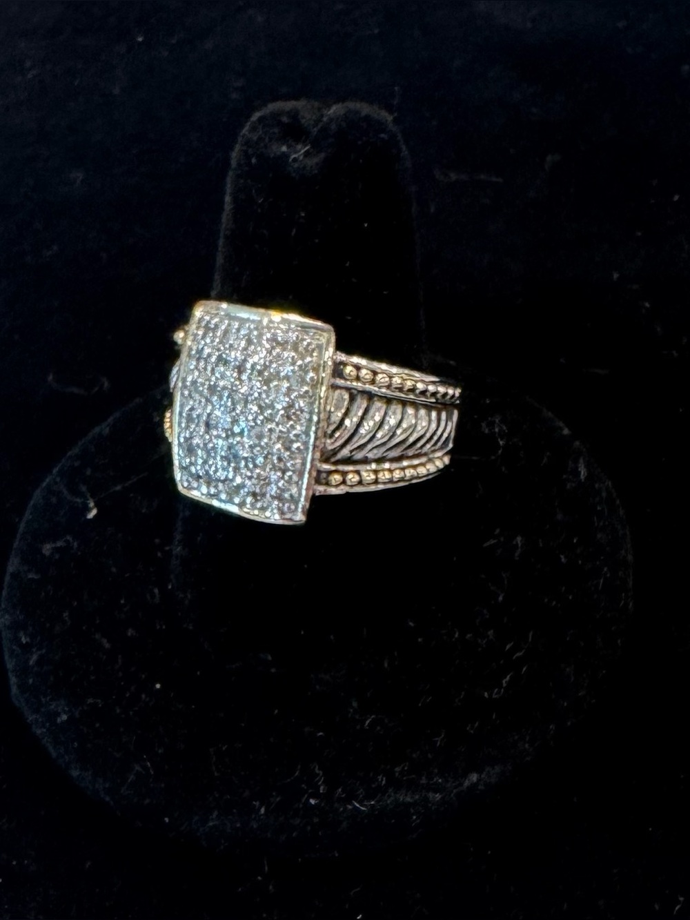 Pave Square Statement Ring in Silver Tone